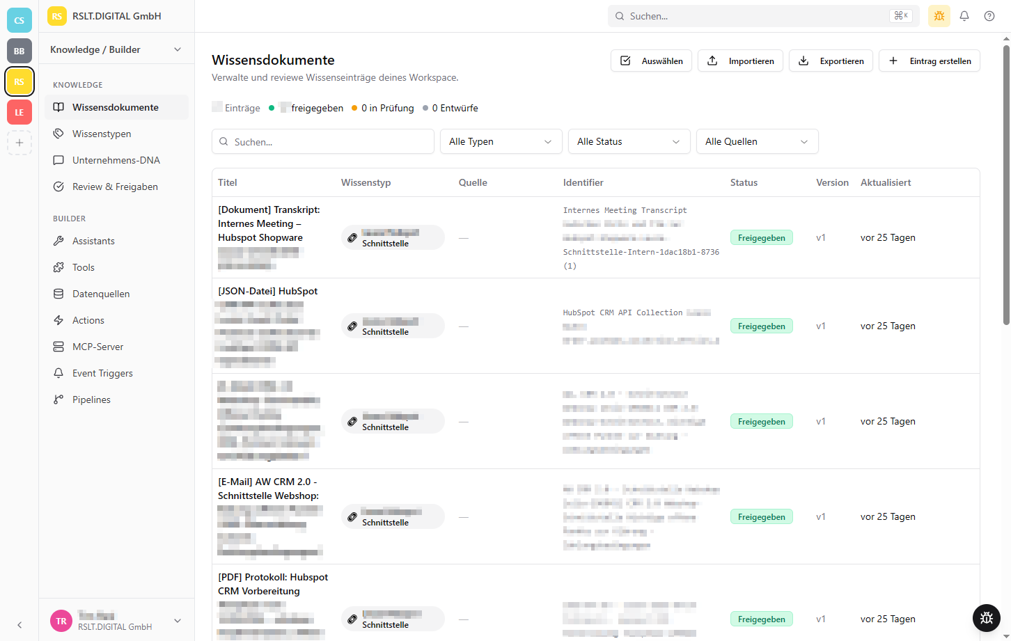Wissensdokumente — strukturierte Wissensbasis im Knowledge Builder