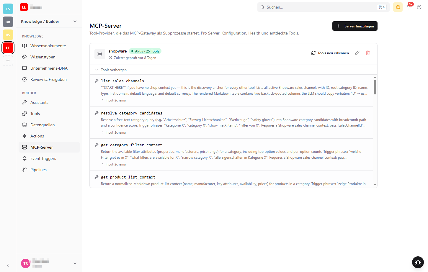 MCP-Server Konfiguration in der Wissensplattform