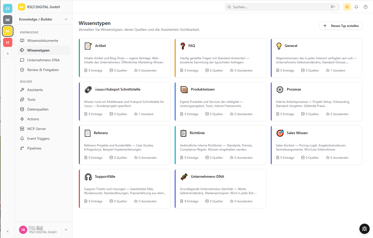 Wissenstypen-Übersicht im Knowledge Builder